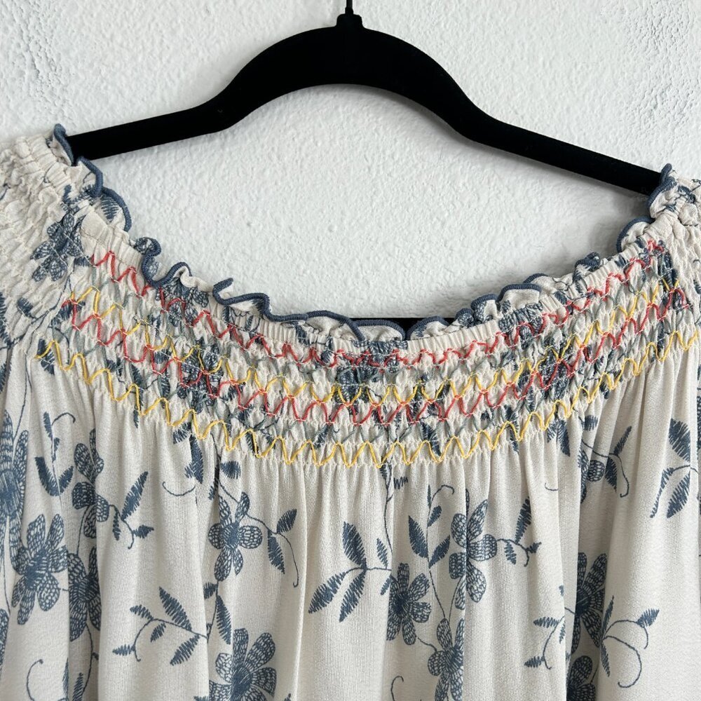 John Mark Shirt White Floral Peasant Top Tunic Ruffle Hem 3/4 Sleeves - Picture 6 of 9